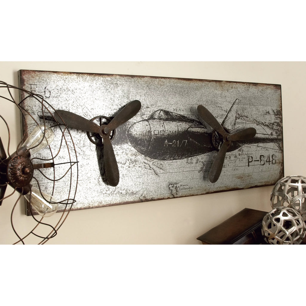Silver Metal Airplane Wall Decor E6373
