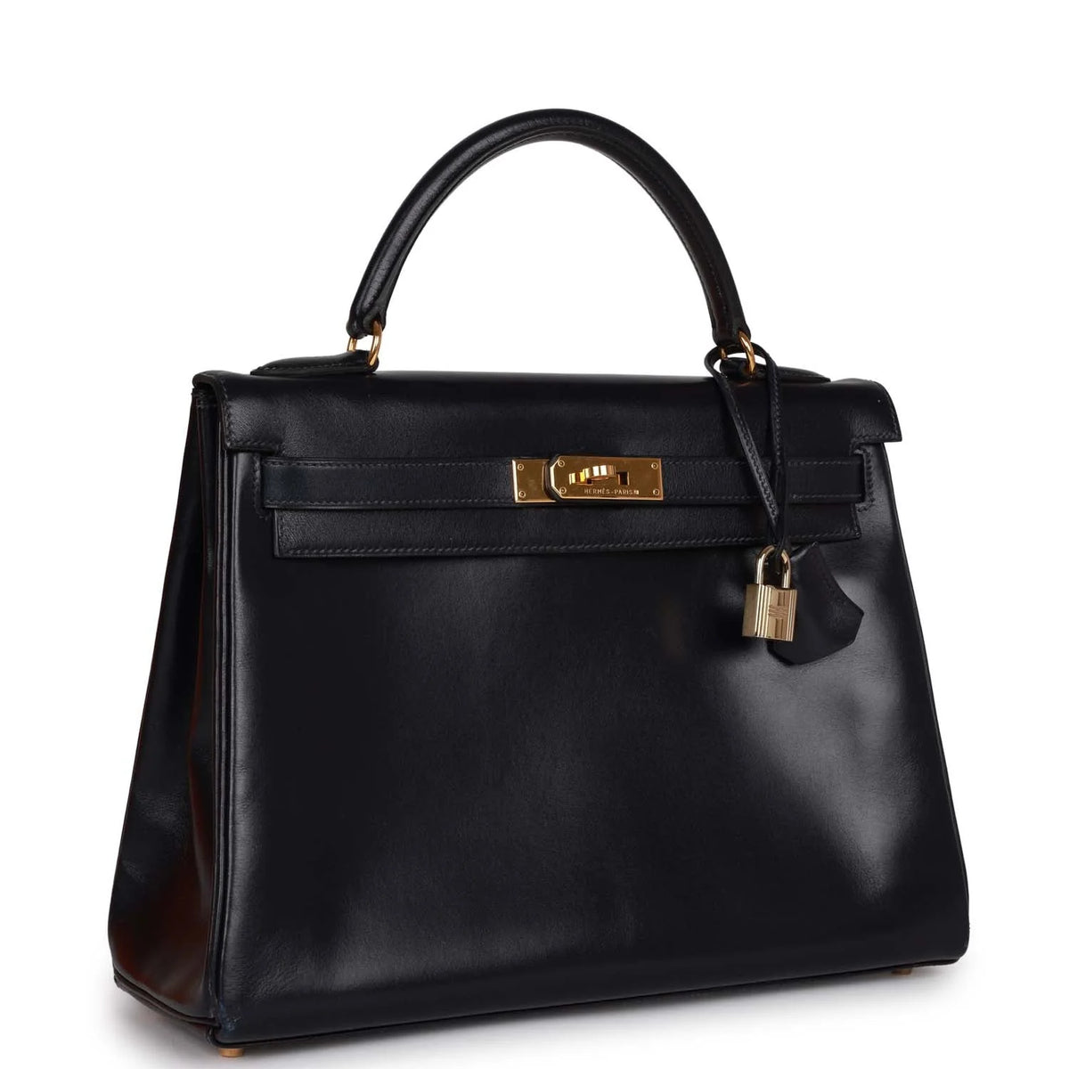 Vintage Navy Box Leather Bag with Gold Hardware O954490
