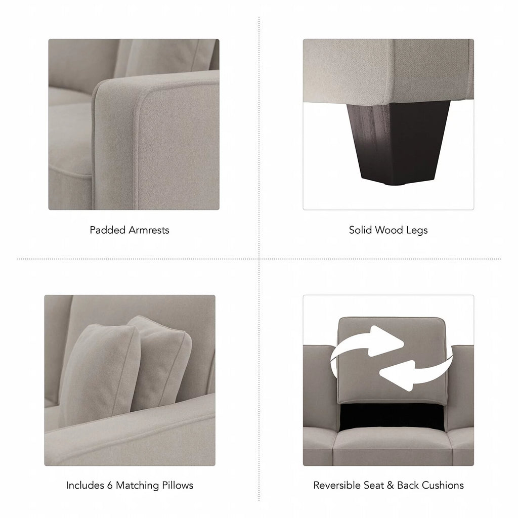 Beige Herringbone Fabric U Shaped Sectional Couch T205237