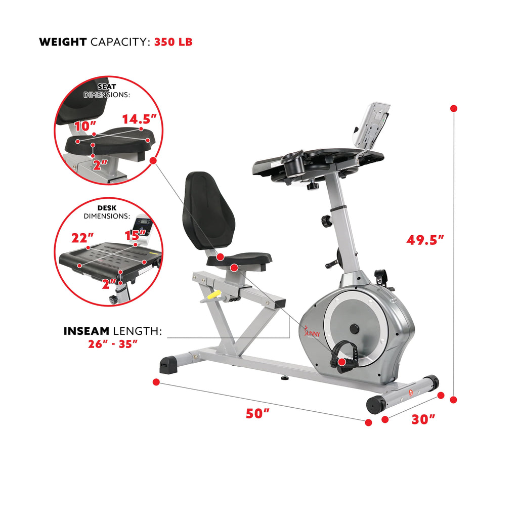 Magnetic Indoor Recumbent Exercise Desk Bike 350 lb Weight Capacity D933