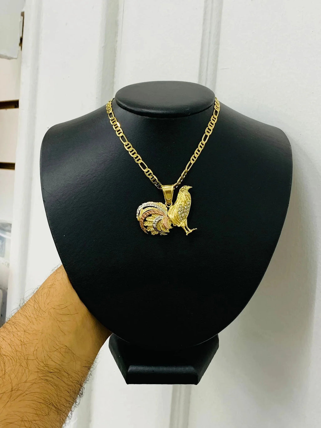 14K Solid Gold Filled Rooster Necklace Pendant CZ Mariner Chain 24" J495
