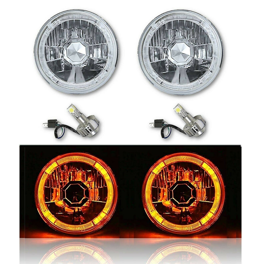Amber LED Halo Angel Eye Crystal Clear Headlight Pair O32400