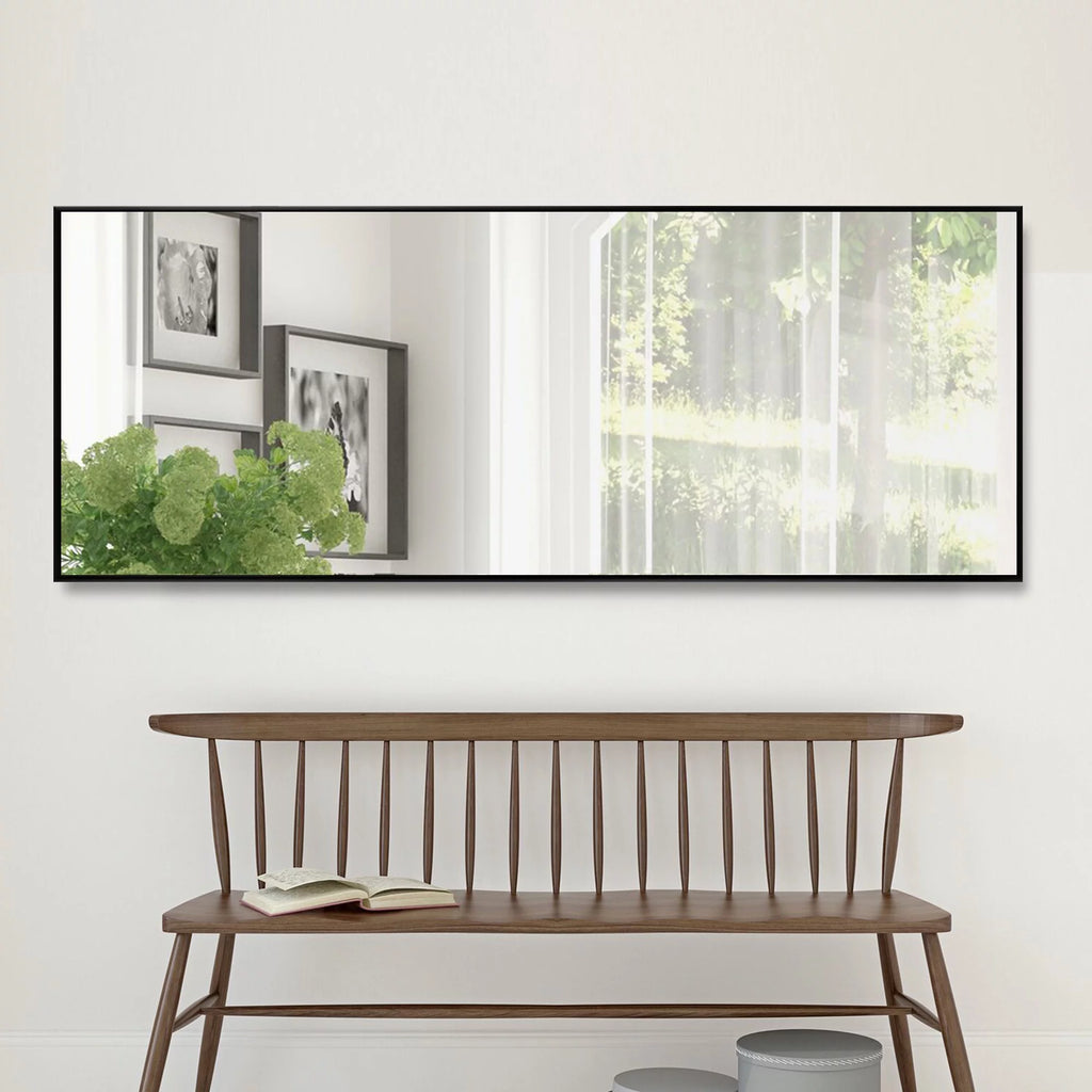 51"x16" Rectangular Full Length Floor Mirror with Stand Black D571