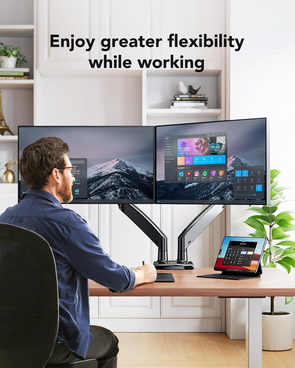Dual Monitor Stand with USB, Height Adjustable, Black S511438