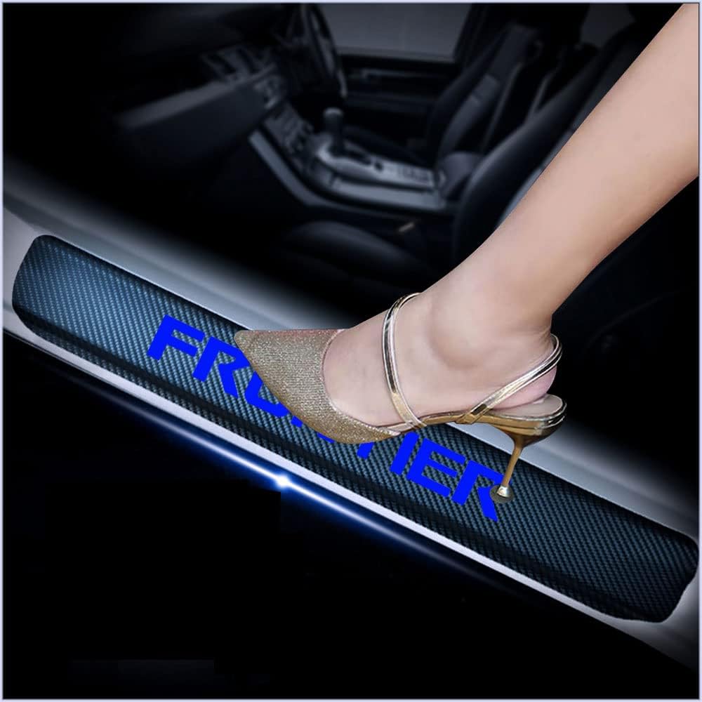 4Pcs Car Door Sill Scuff Plate Cover Carbon Fiber Sticker Orange P604009