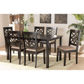 Sand Fabric Upholstered Dark Brown Wood 7-Piece Dining Set O925