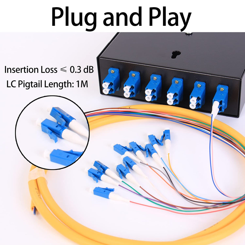 6 Port Duplex Box Cables Wall Mount Fiber Enclosure with Spool Singlemode LC-UPC Kit X75786