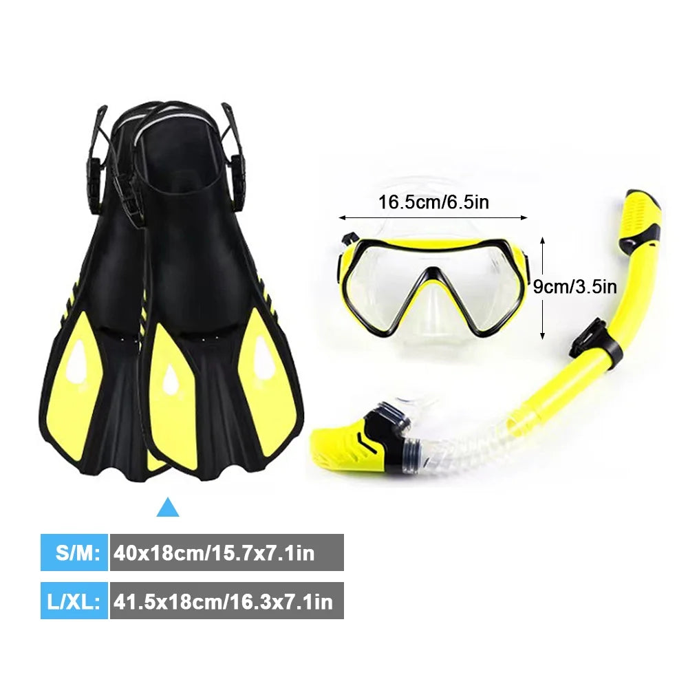 Diving Goggles, Snorkel And Adjustable Fins I177