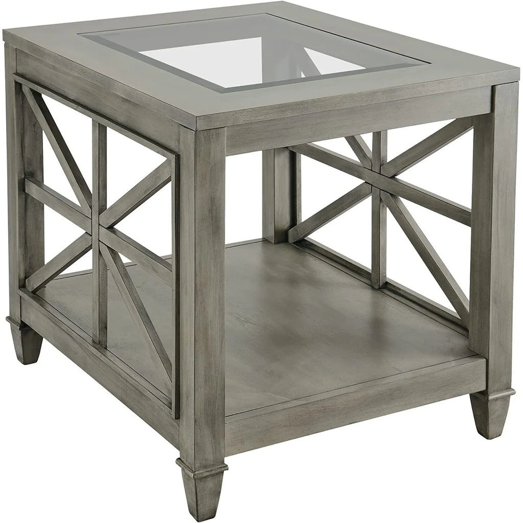 Square Wood End Table with Glass Top Grey K469446