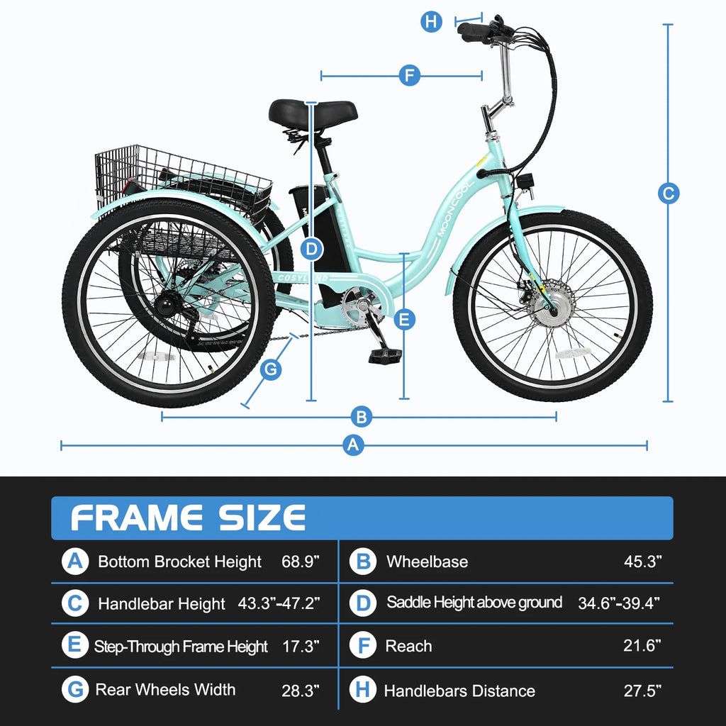 Electric Tricycle 350W 36V 10.4AH Lithium Battery 24" Adults Trike with Basket I550235