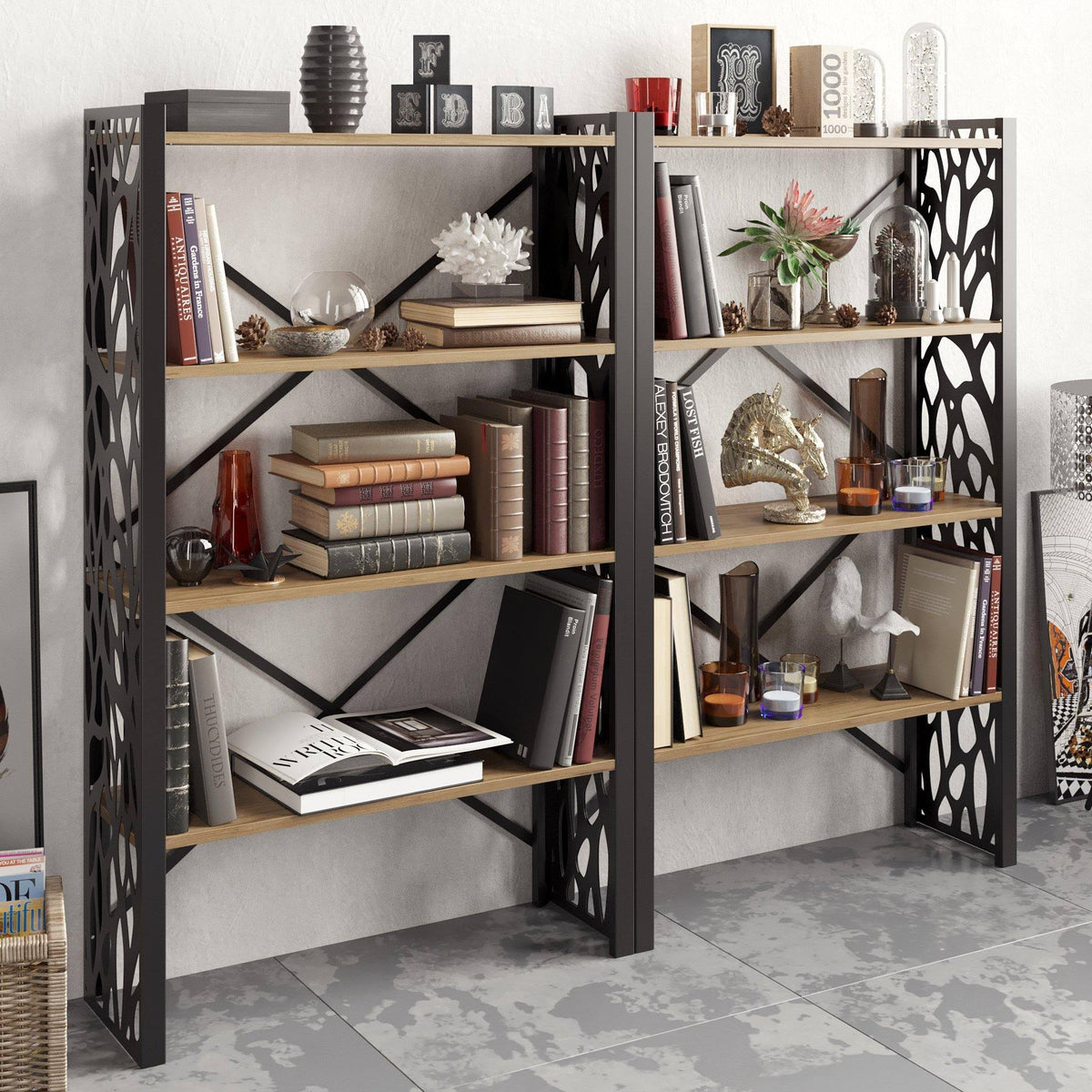 White Metal Wood Accent Bookcase V61582