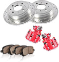 Powder Coated Red Calipers 4 Lug Rotors Ceramic Pads Kit M884572
