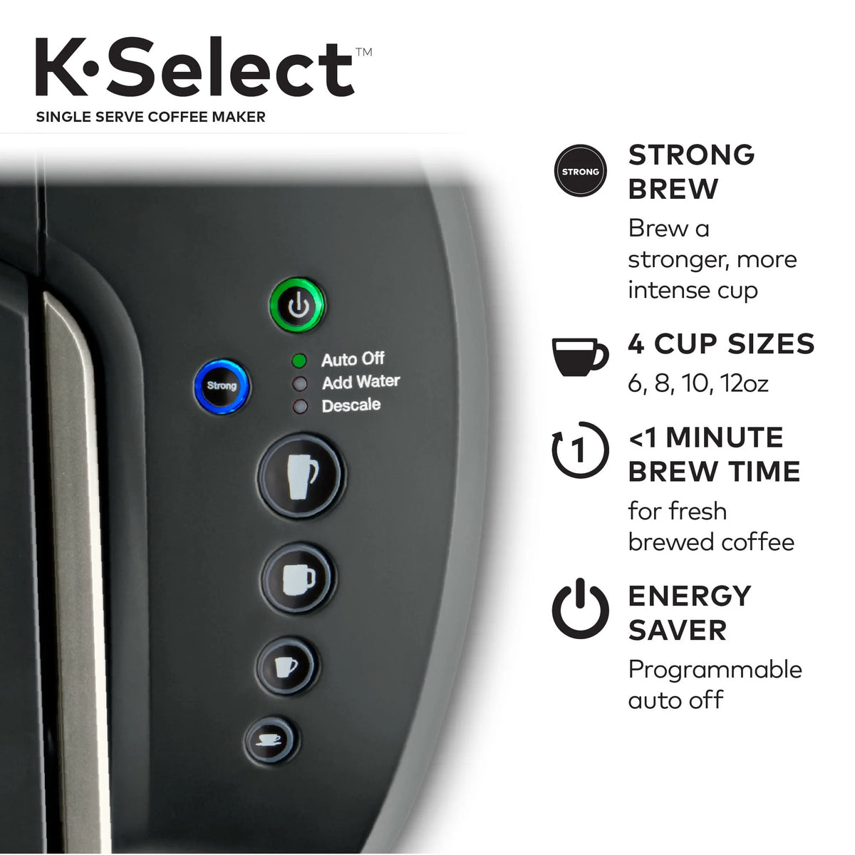 Single-Serve K-Cup Pod Coffee Maker with 12oz Brew Size, Matte Black Y380816