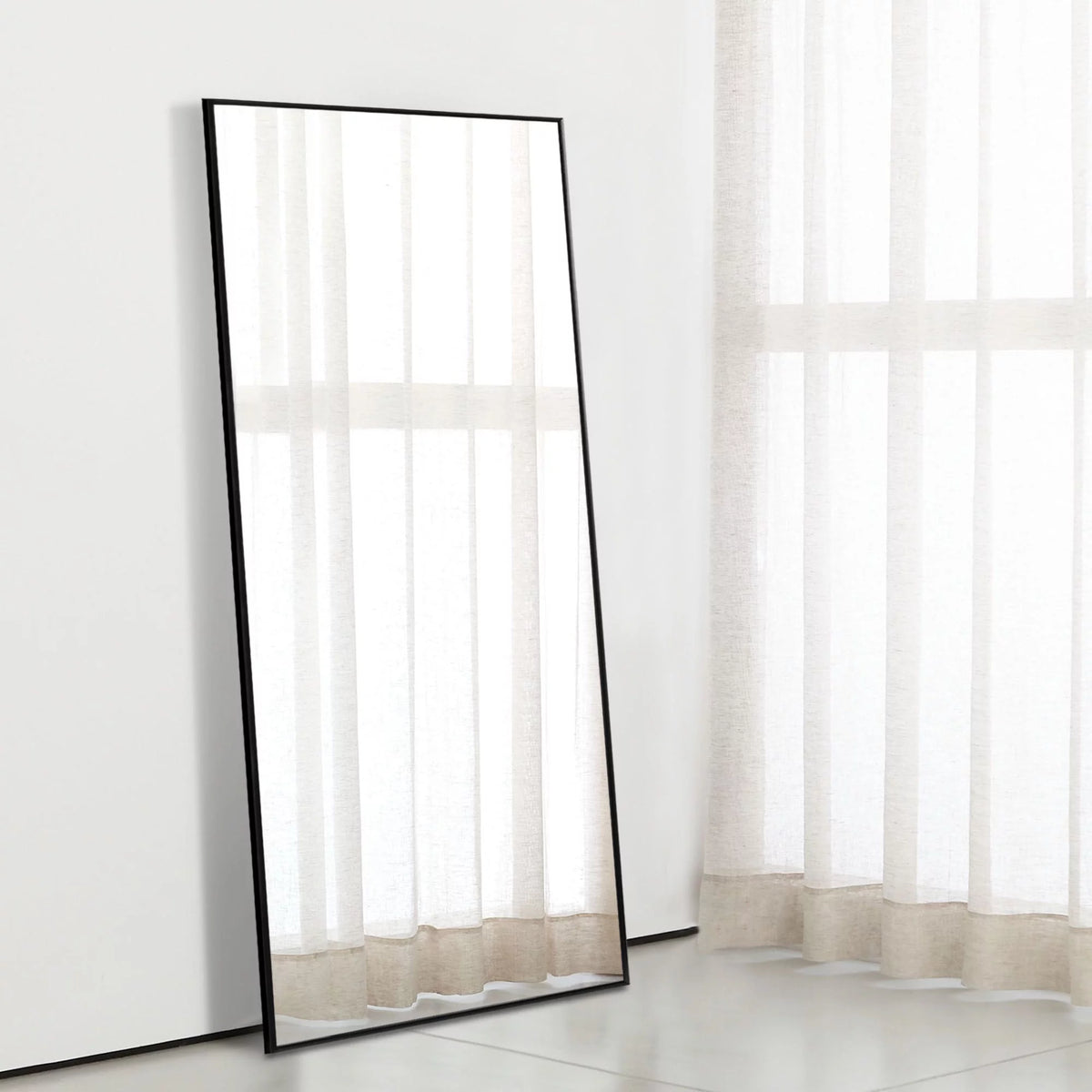 51"x16" Rectangular Full Length Floor Mirror with Stand Black D571