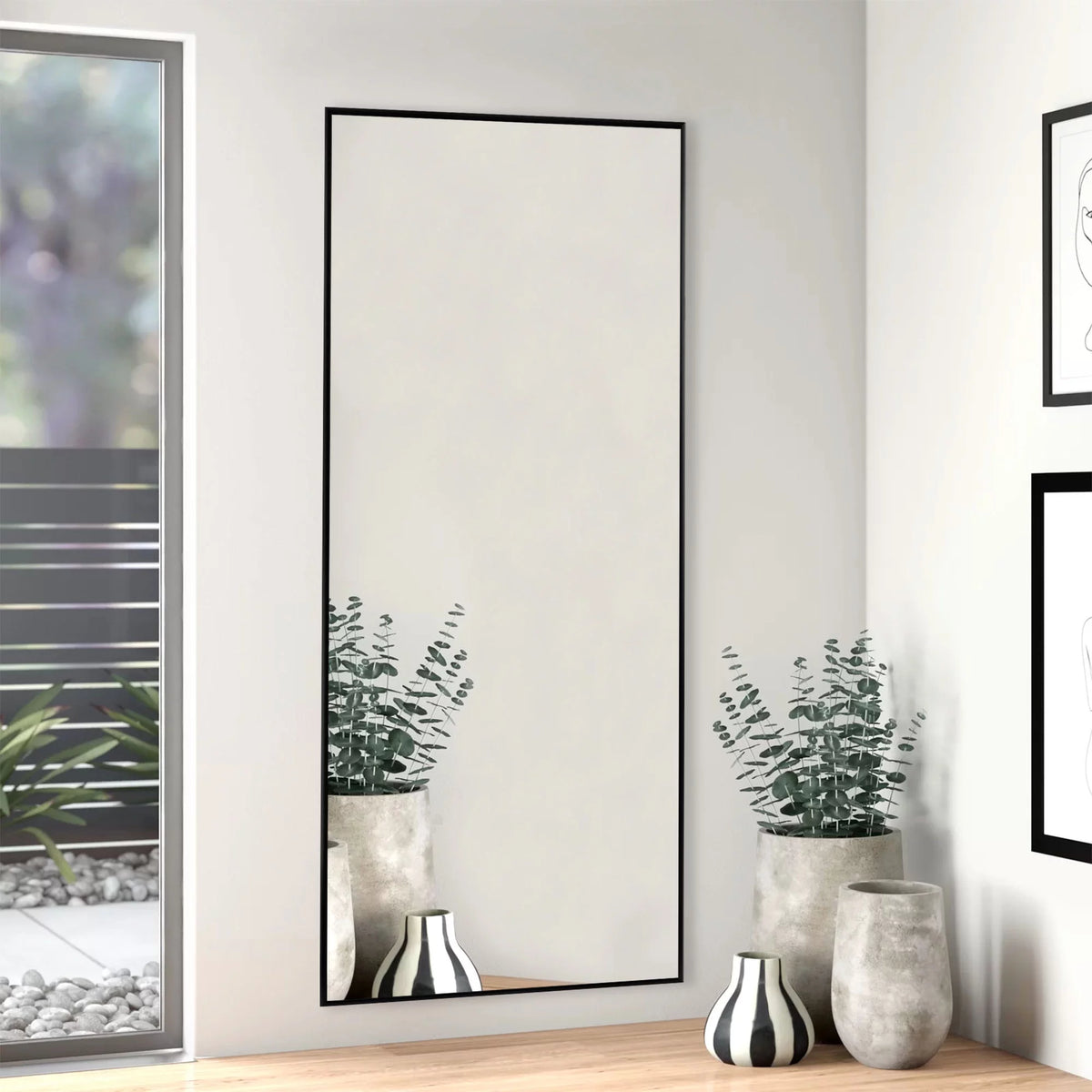 51"x16" Rectangular Full Length Floor Mirror with Stand Black D571