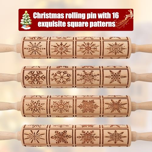 17" Wooden Rolling Pins with Christmas Embossed Designs L79638