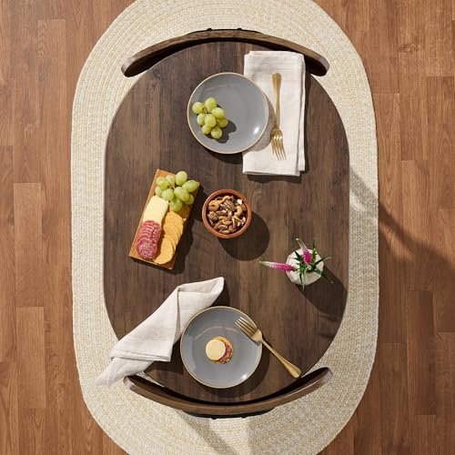 3-Piece Oval Dining Table Set with 2 Chairs, Metal Frame, Dark Brown/Black J58659