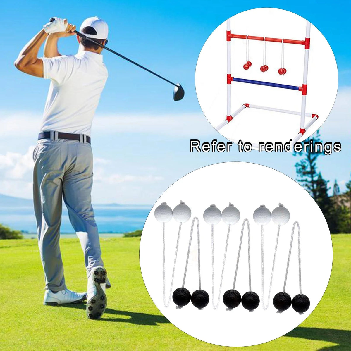 Ladder Toss Game with Golf Balls, Black and White Y616526