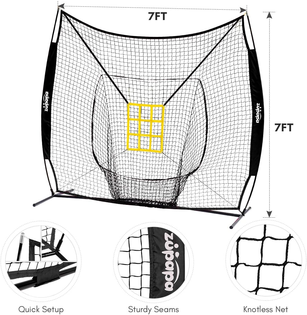 7 by 7 Feet Baseball Softball Hitting Pitching Net with Strike Zone P348426