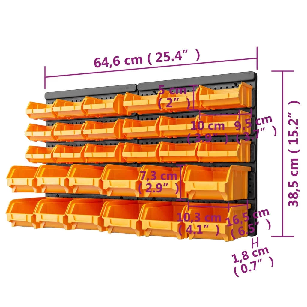 32 Piece Storage Bin Kit with Wall Panels Yellow and Black C49395
