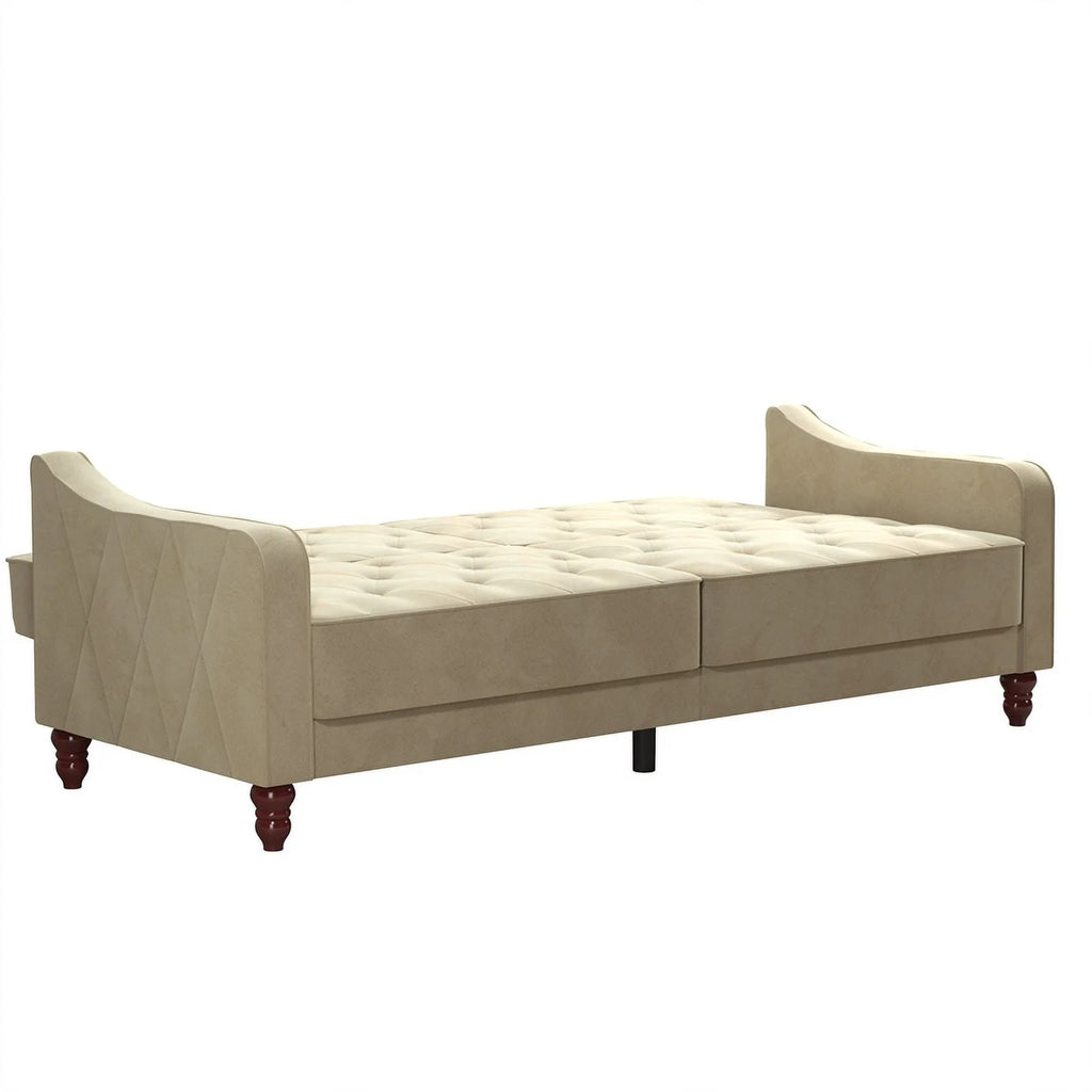 Vintage Tufted Split Back Futon in Taupe Velvet E46014