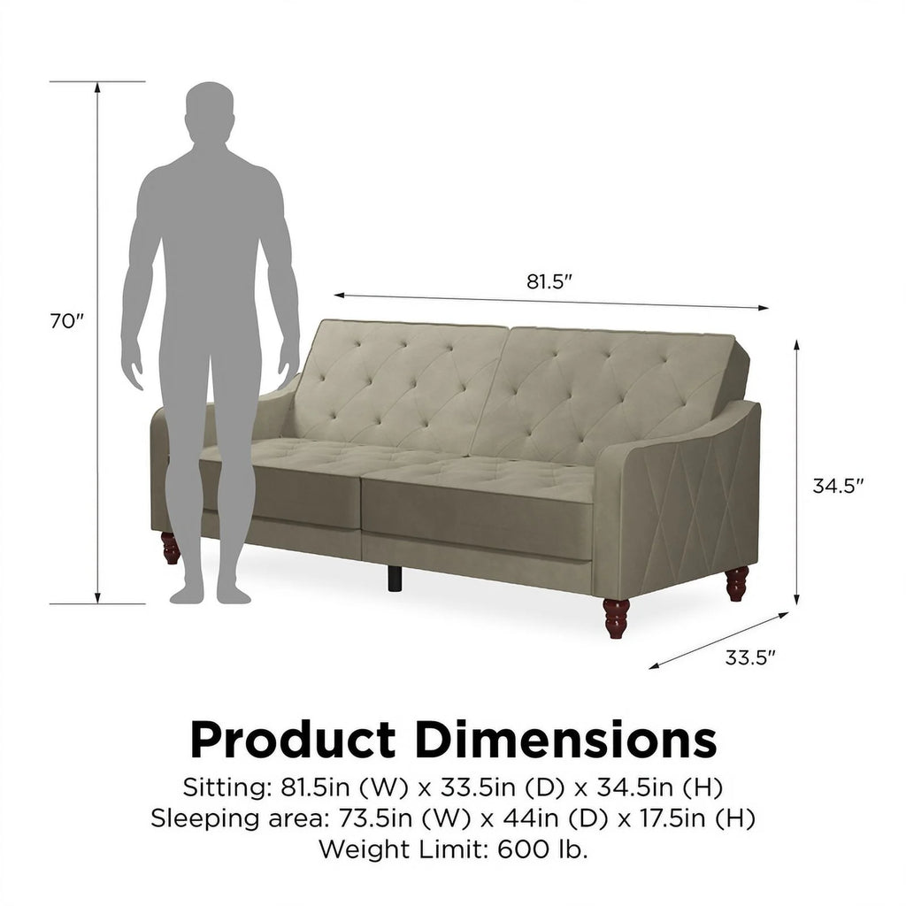 Vintage Tufted Split Back Futon in Taupe Velvet E46014