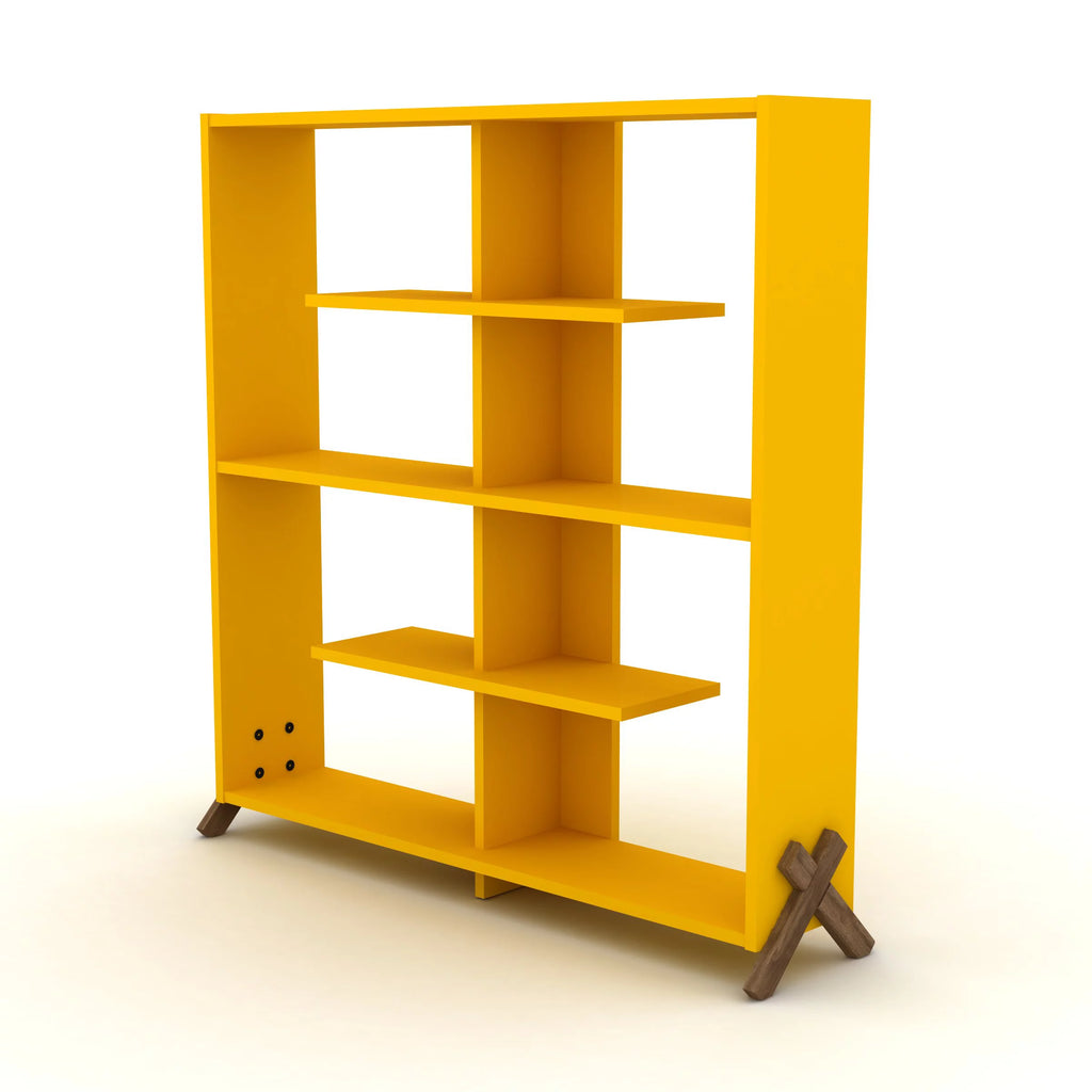 Walnut Yellow 6 Shelf Wood Bookcase A5927