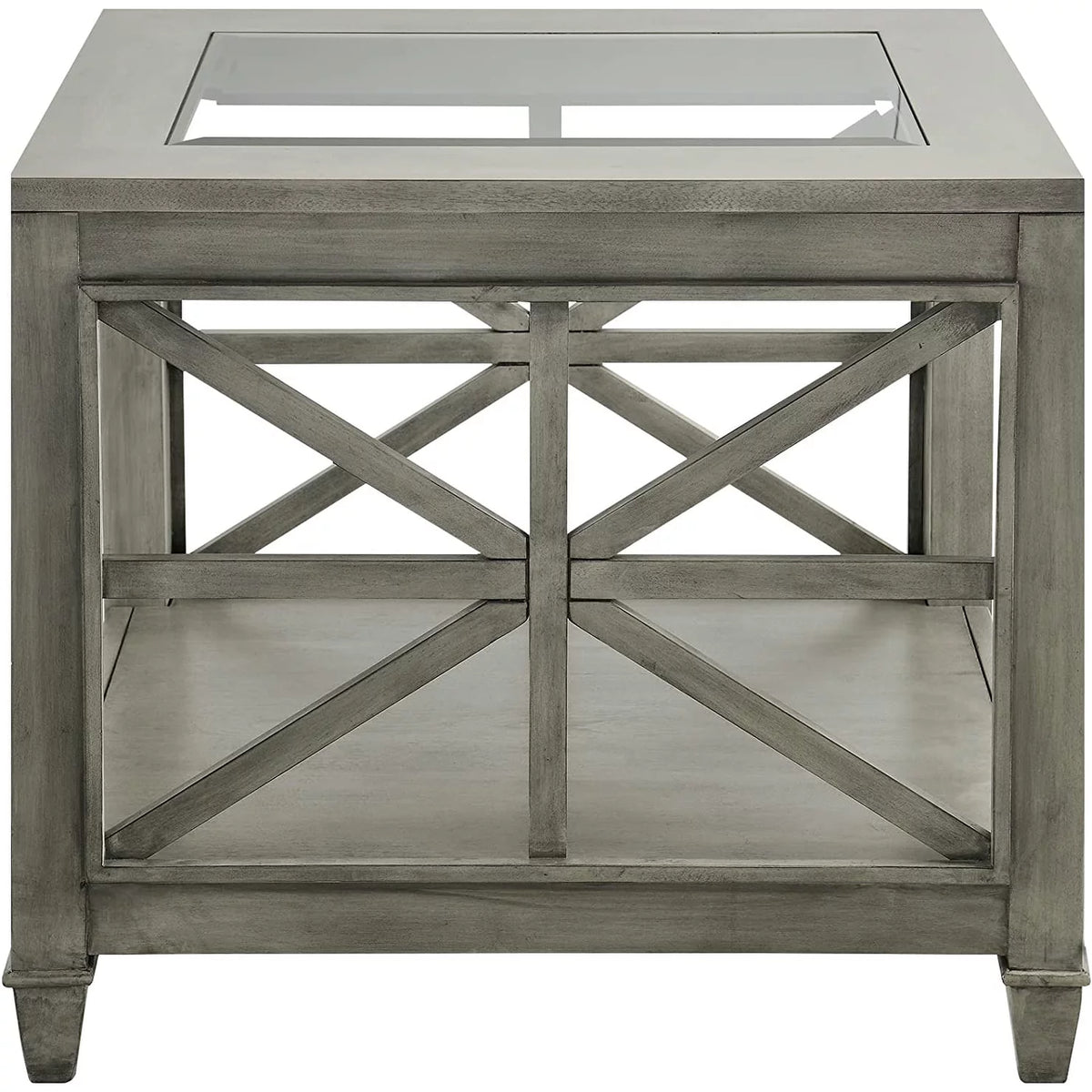 Square Wood End Table with Glass Top Grey K469446
