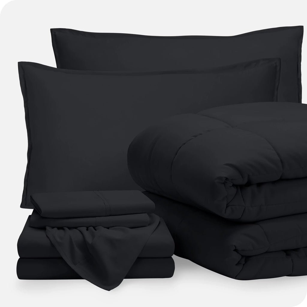 7-Piece Bed-in-a-Bag Full XL Black Sheet Set X246