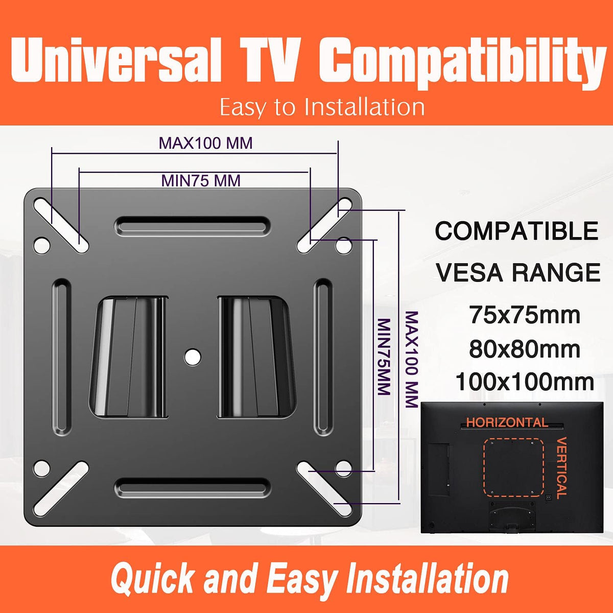 Monitor Mount Low Profile Fixed Wall Bracket for 14-24 Inch TVs, VESA 100x100mm, Pack of 2 J508531