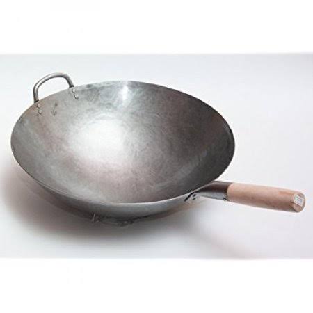 16 inch Carbon Steel Wok with Wooden and Steel Helper Handle Y8344