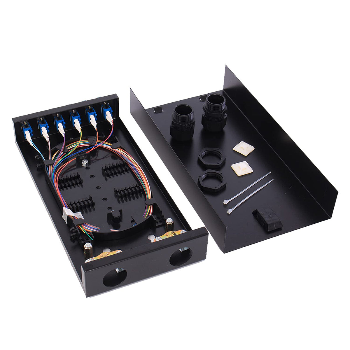 6 Port Duplex Box Cables Wall Mount Fiber Enclosure with Spool Singlemode LC-UPC Kit X75786