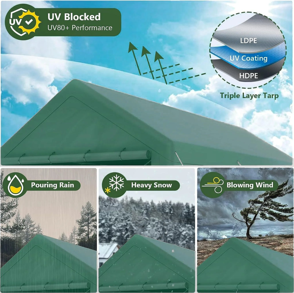 10 x 20ft Steel Carport with Side Walls V786