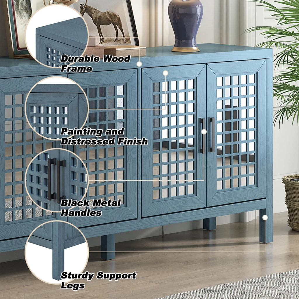 Mirrored 4 Door Wood Accent Cabinet D6791