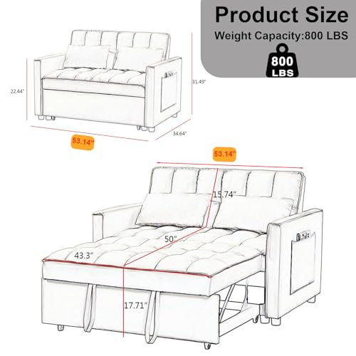 White Corduroy Sleeper Chair Bed with USB Port Q341005