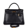 Vintage Navy Box Leather Bag with Gold Hardware O954490