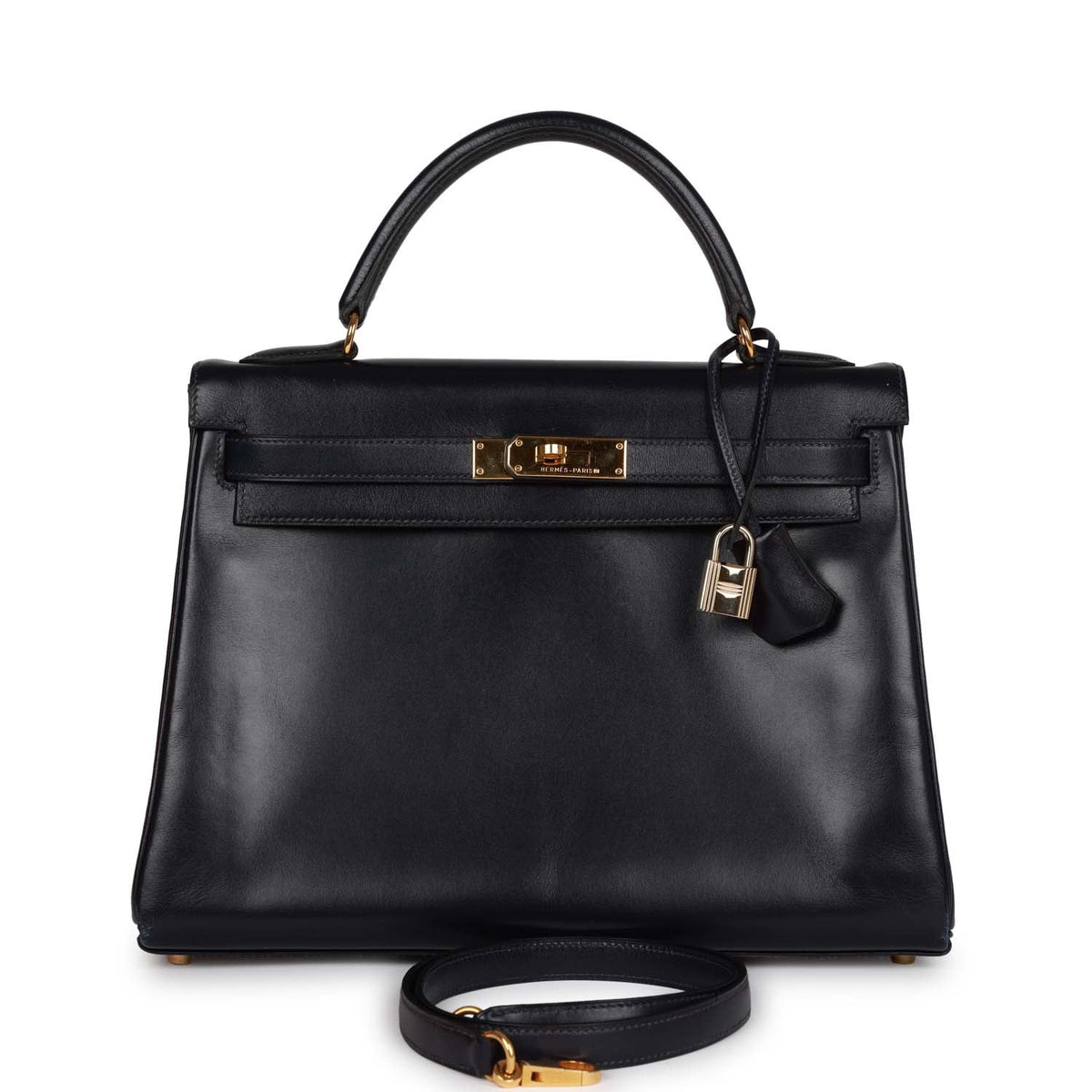 Vintage Navy Box Leather Bag with Gold Hardware O954490