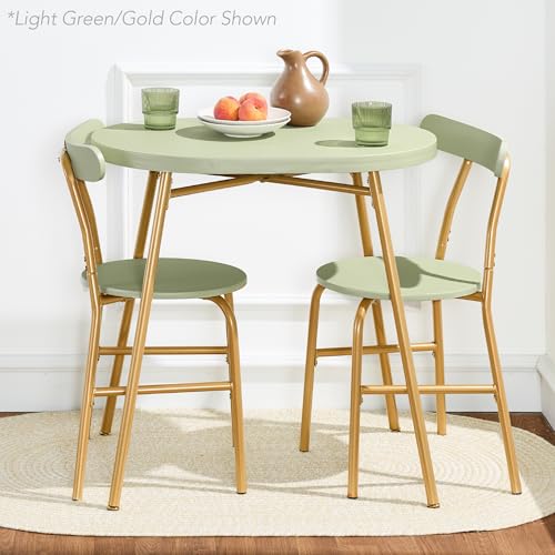 3-Piece Oval Dining Table Set with 2 Chairs, Metal Frame, Dark Brown/Black J58659