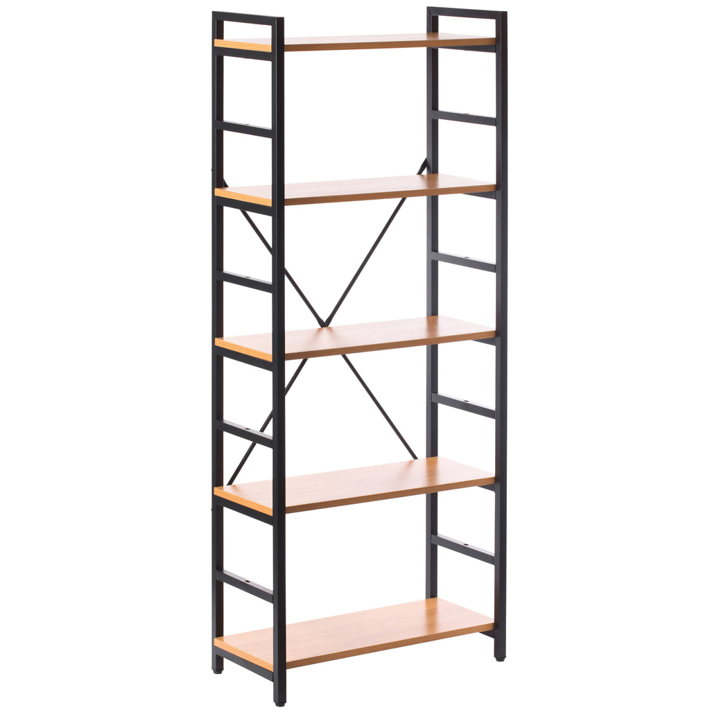 5 Shelf Wood and Metal Bookcase V735459