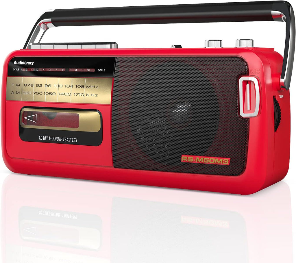 Retro Boombox Cassette Player AM/FM Radio Stereo, Wireless Streaming, USB Slot, 3.5mm Headphone Jack, Cassette Recorder with Built-in Microphone, Convert Cassettes to USB (Red) Pack of 2 P7836