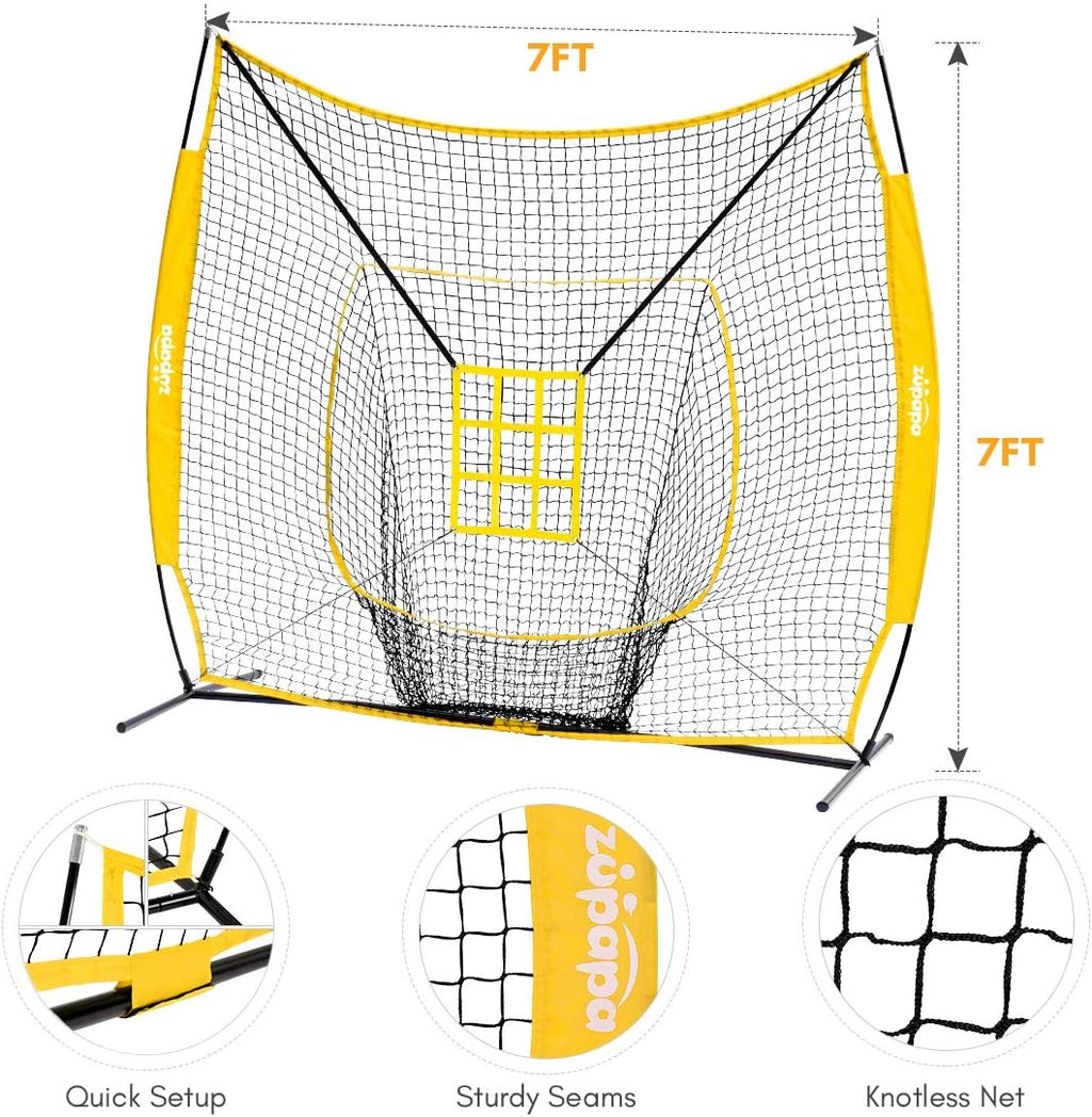 7 by 7 Feet Baseball Softball Hitting Pitching Net with Strike Zone P348426