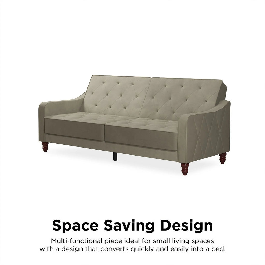 Vintage Tufted Split Back Futon in Taupe Velvet E46014