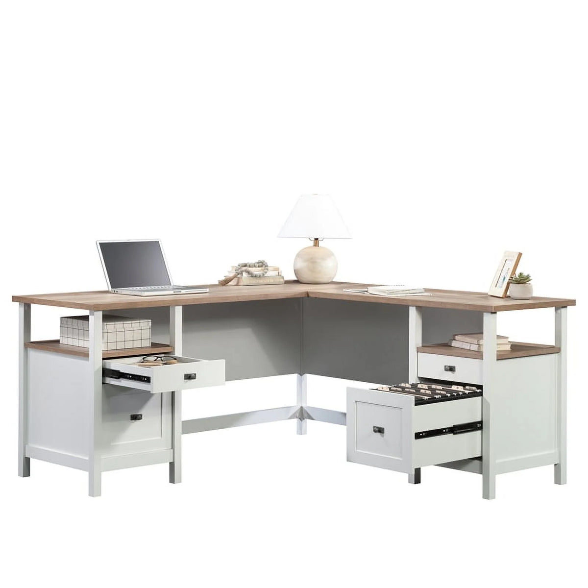 L-Shaped White Engineered Wood Desk J355