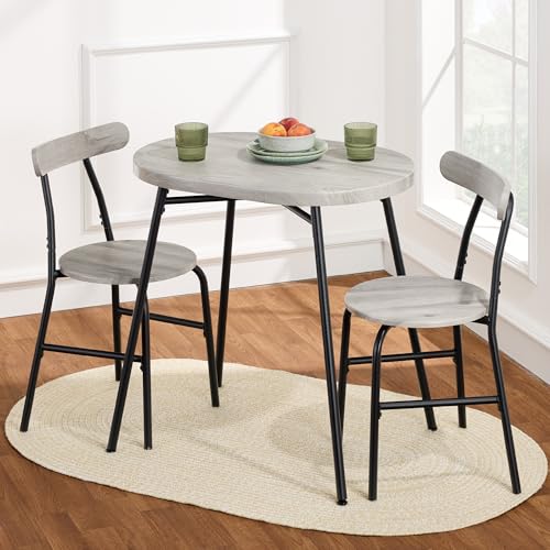 3-Piece Oval Dining Table Set with 2 Chairs, Metal Frame, Dark Brown/Black J58659