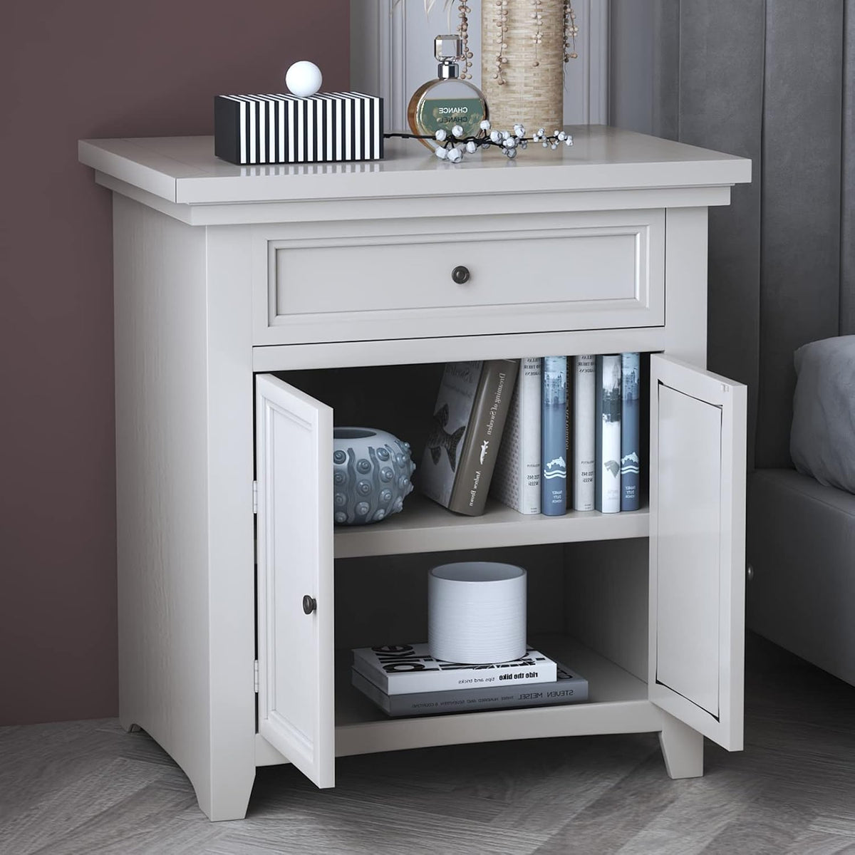 Grey 1 Drawer Wood Nightstand L2748