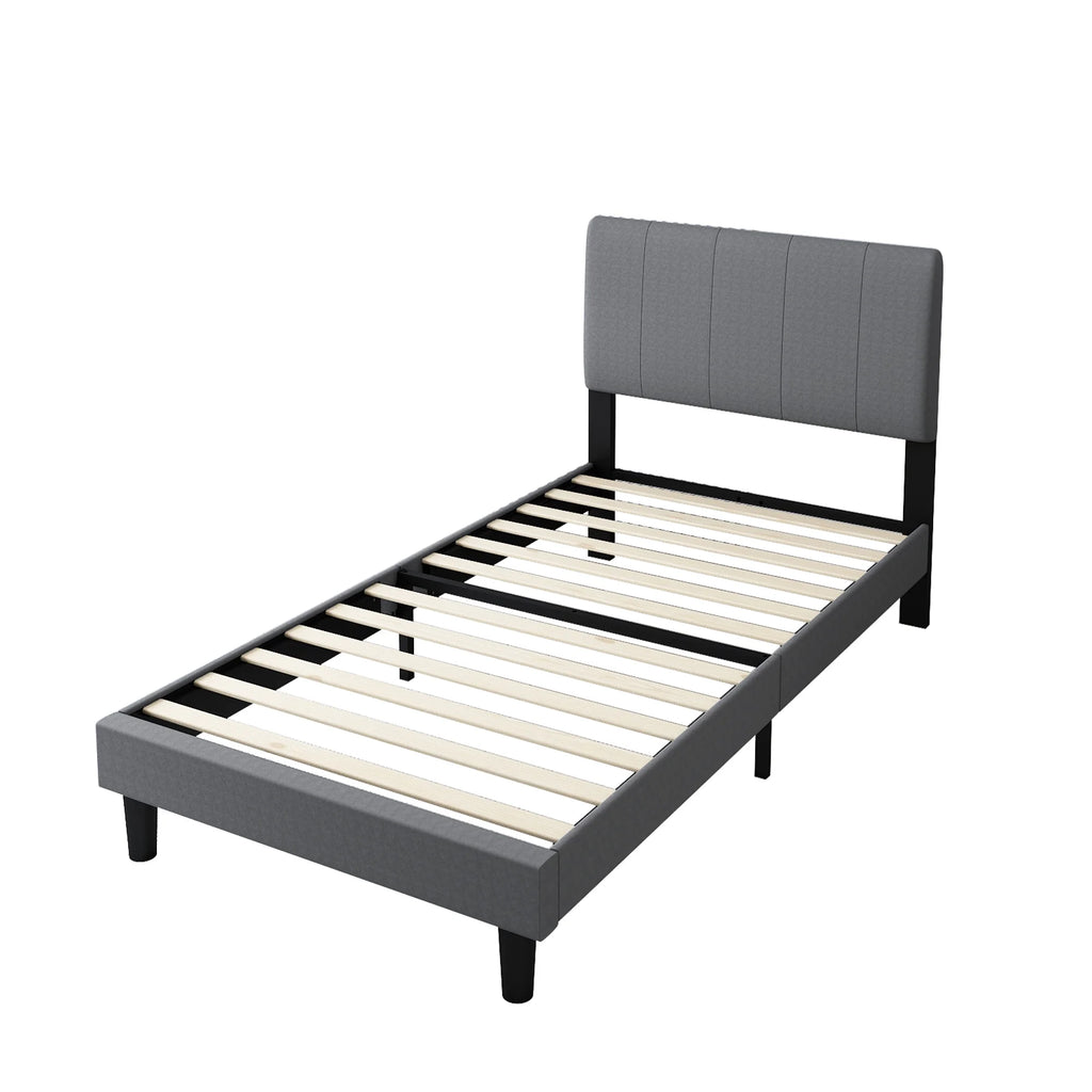 Grey Twin Size Fabric Upholstered Platform Bed Frame C331307