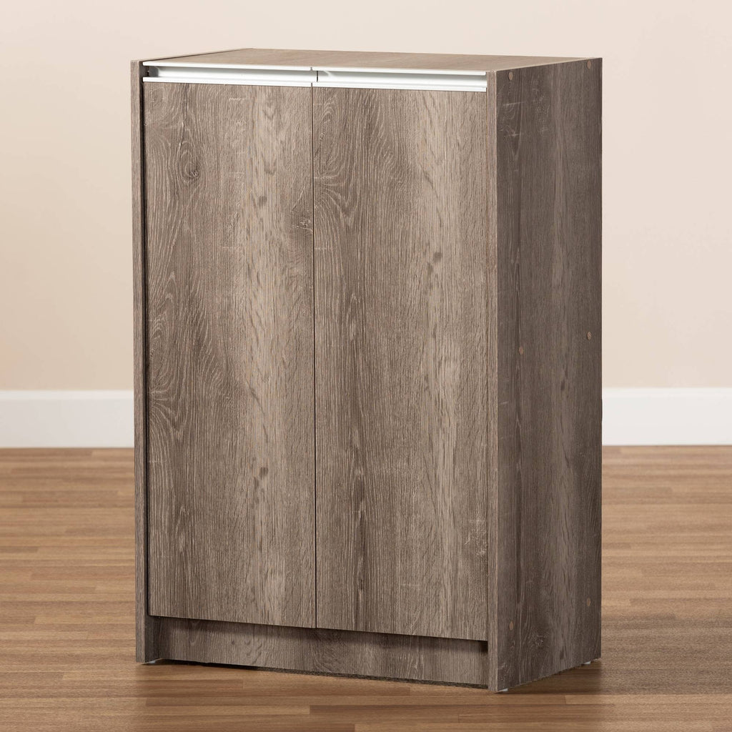 Weathered Oak Finished Wood 2-Door Shoe Cabinet J921952