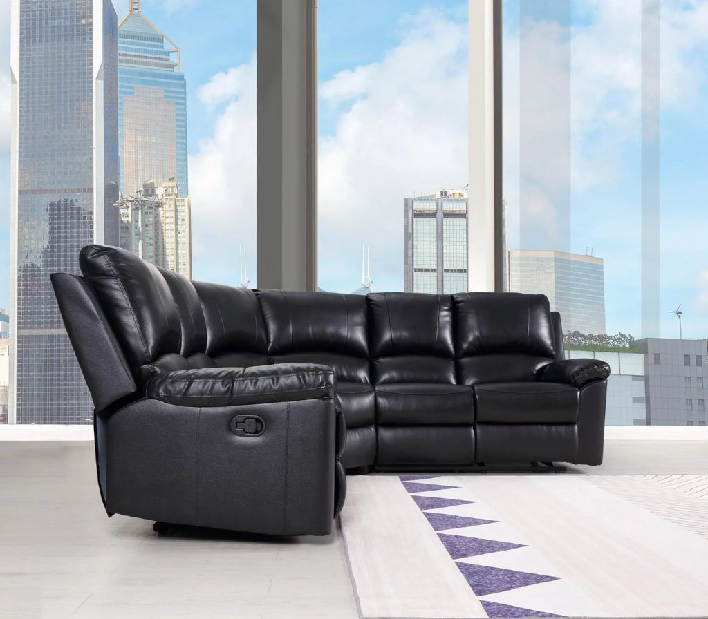 Black Leather Power Reclining Sectional V136