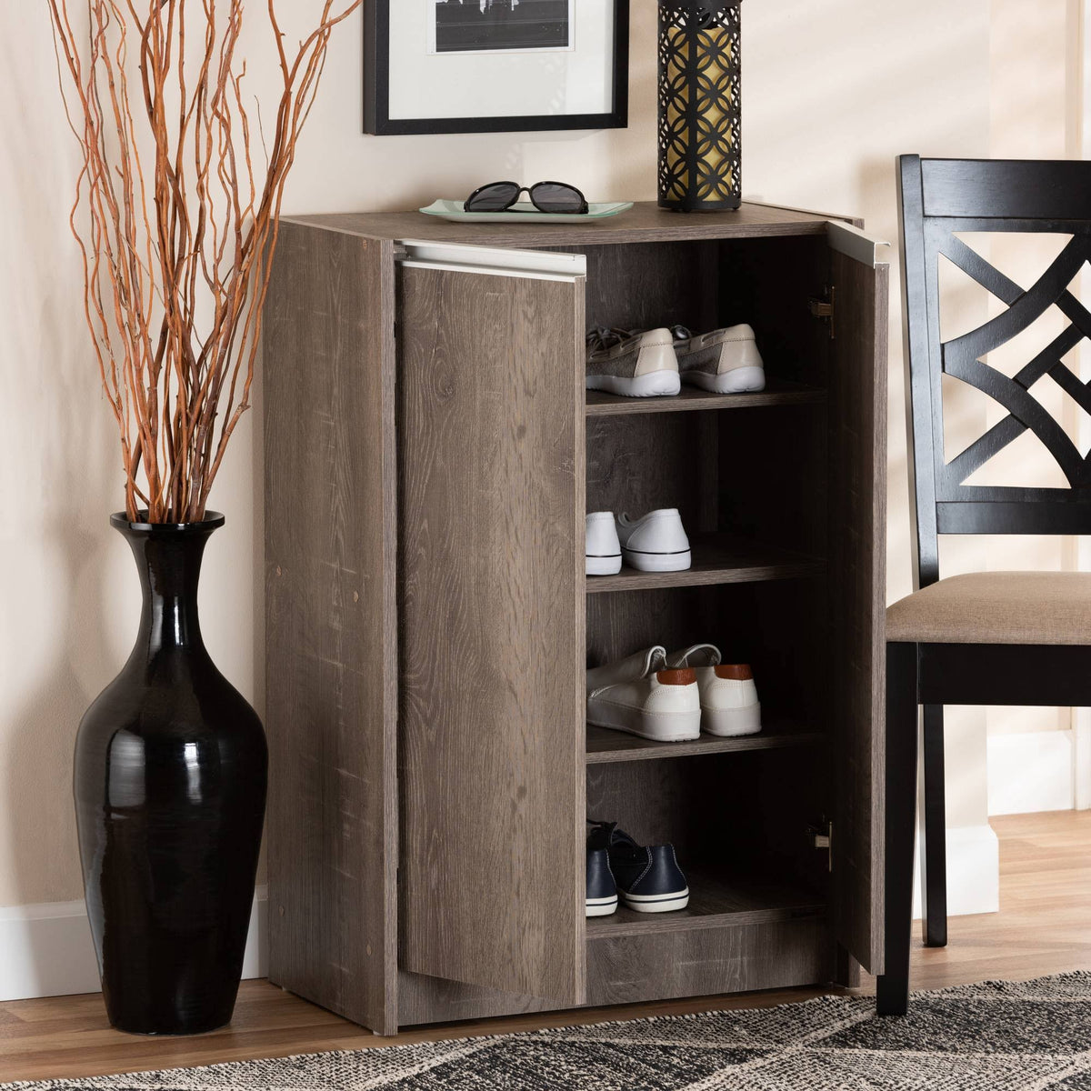 Weathered Oak Finished Wood 2-Door Shoe Cabinet J921952