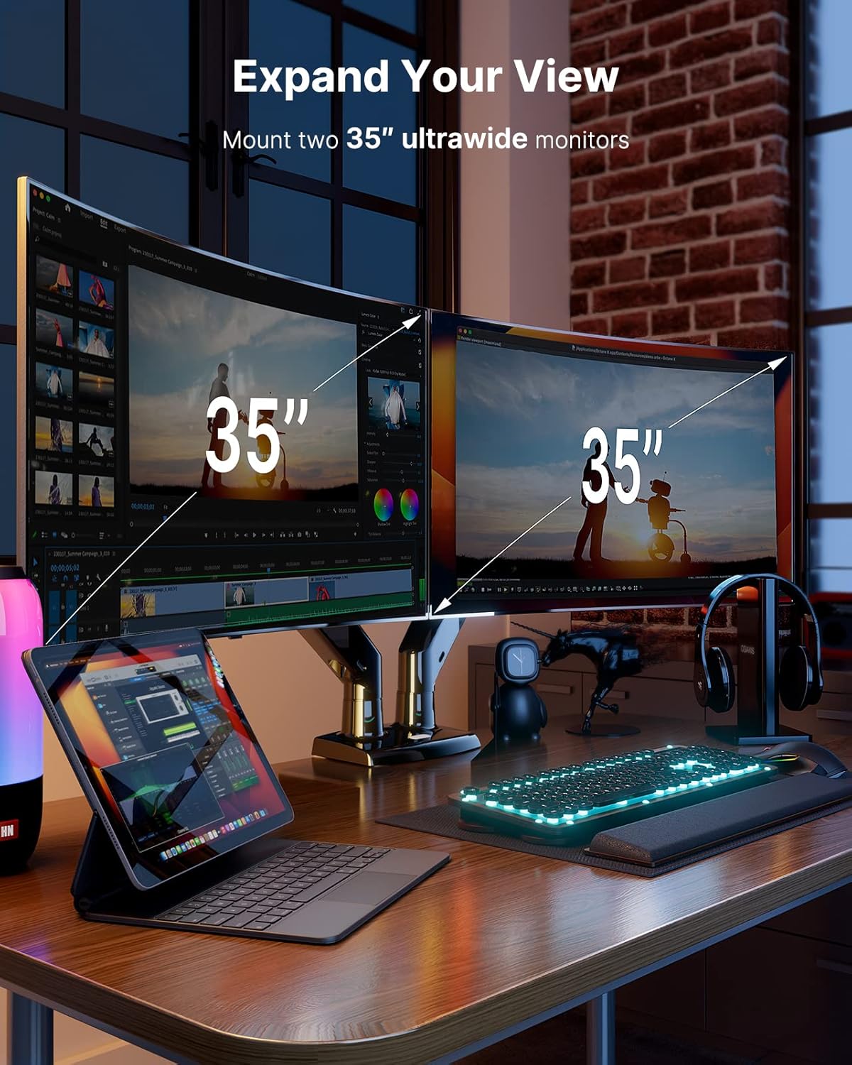 Dual Monitor Stand with USB, Height Adjustable, Black S511438